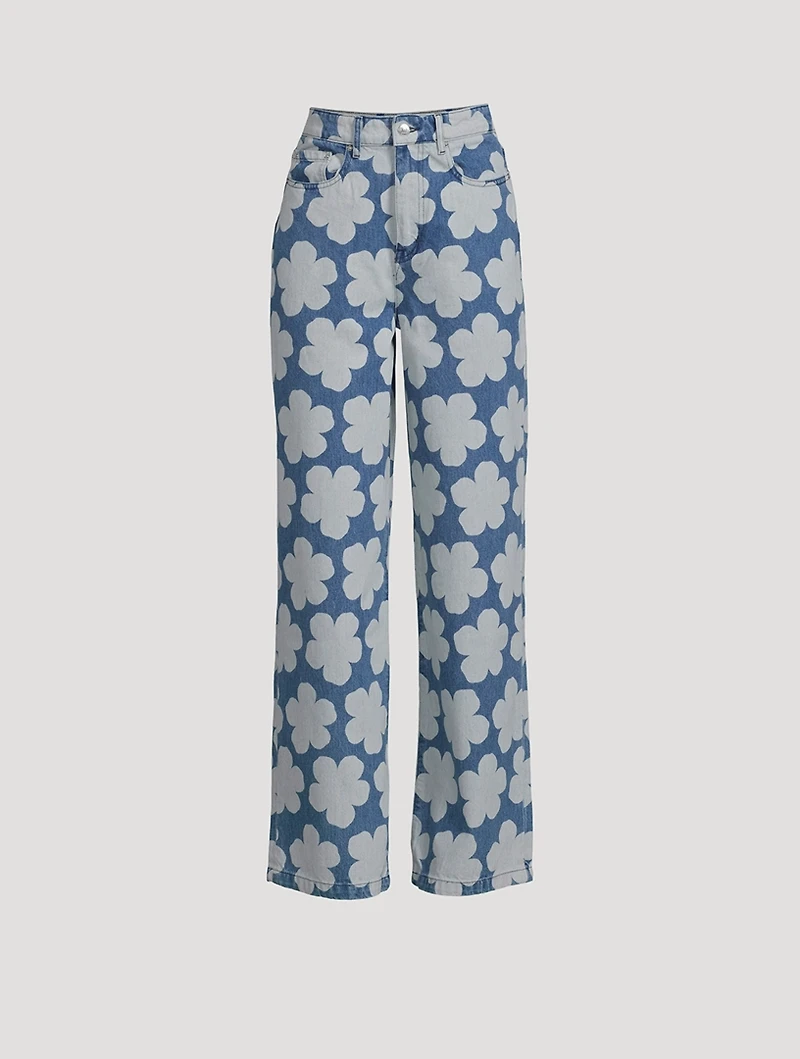 Ayame Wide-Leg Jeans Floral Print