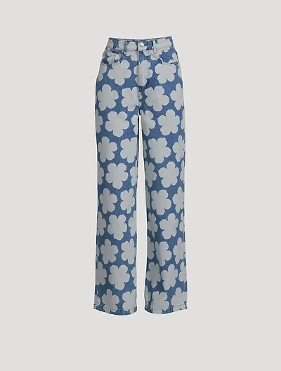 Ayame Wide-Leg Jeans Floral Print