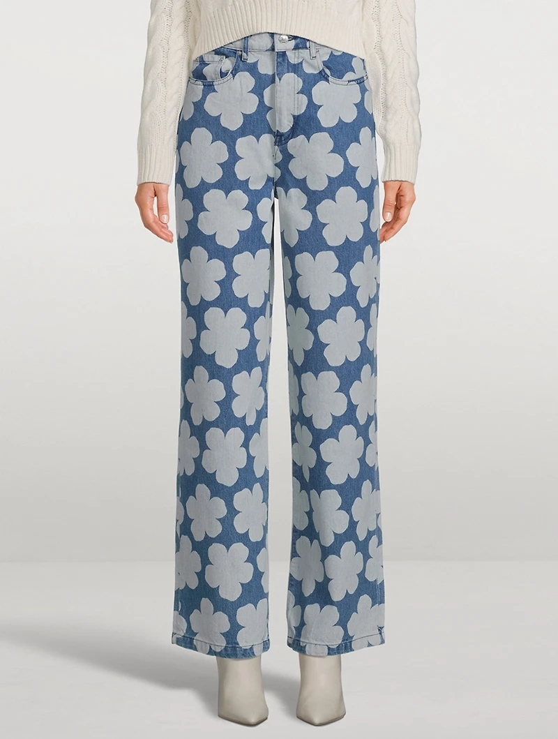 Ayame Wide-Leg Jeans Floral Print