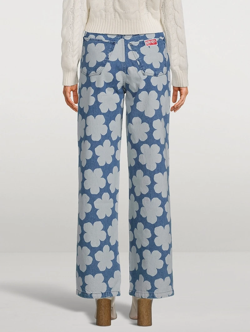 Ayame Wide-Leg Jeans Floral Print