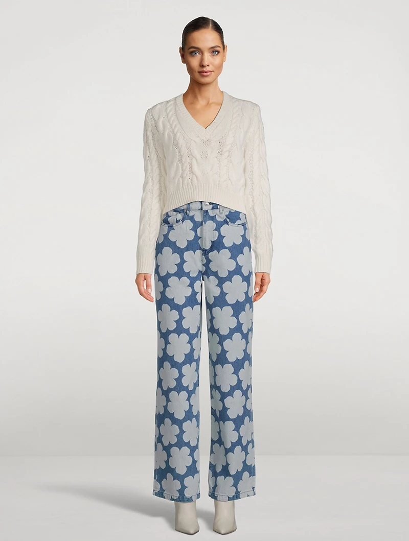 Ayame Wide-Leg Jeans Floral Print