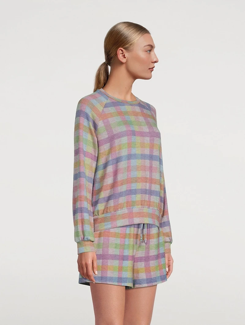 Relaxed Raglan Sweatshirt Gingham Print