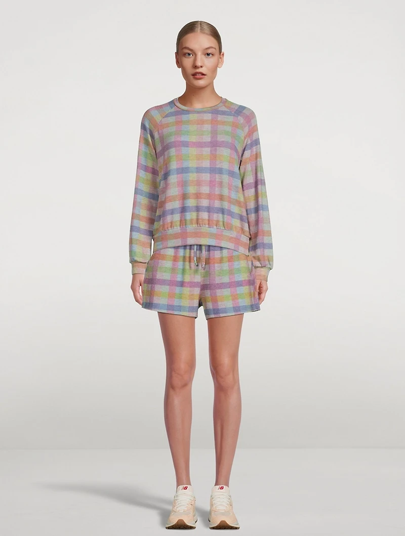 Relaxed Raglan Sweatshirt Gingham Print