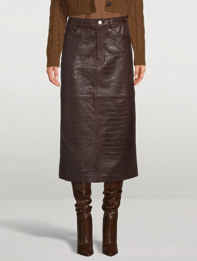Boot Croc-Embossed Leather Midi Skirt
