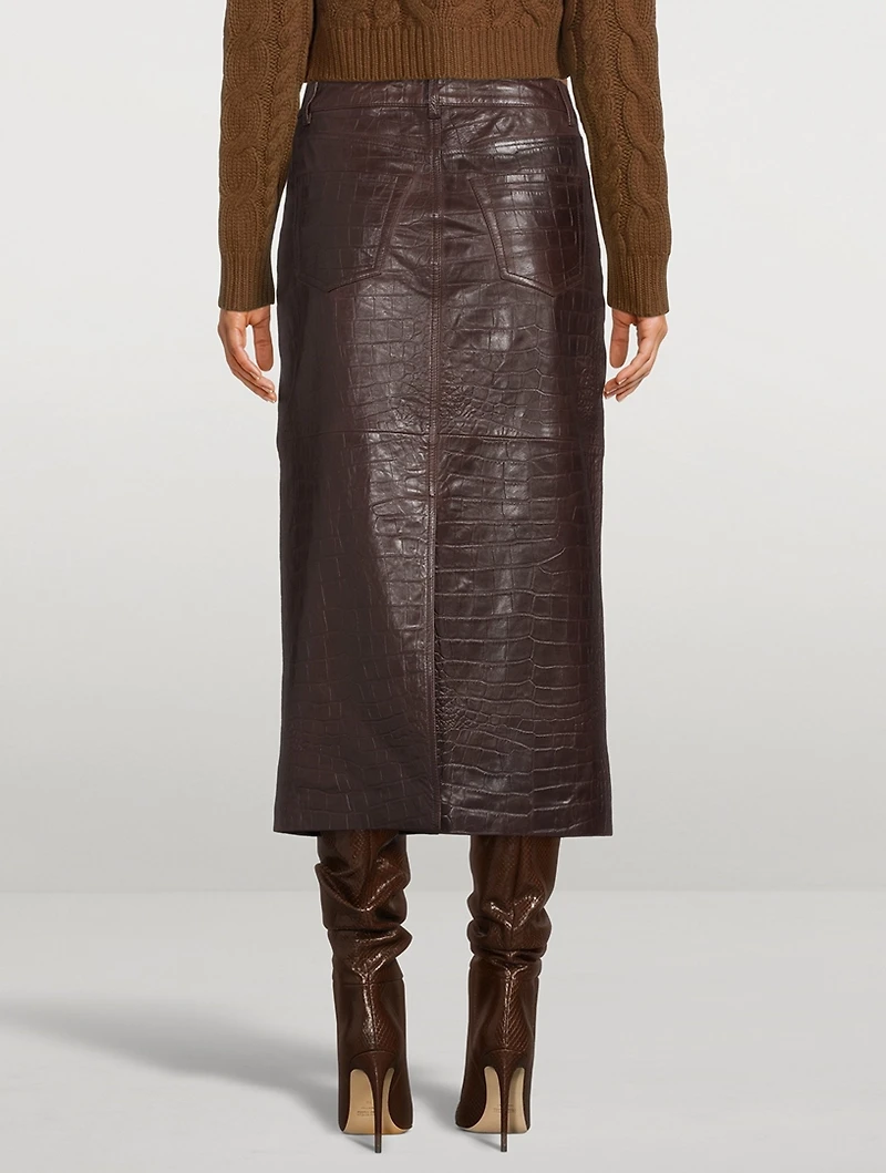 Boot Croc-Embossed Leather Midi Skirt