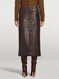 Boot Croc-Embossed Leather Midi Skirt