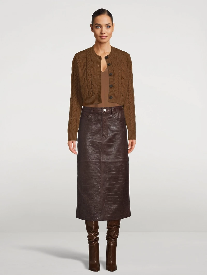 Boot Croc-Embossed Leather Midi Skirt