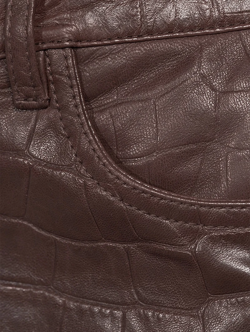 Boot Croc-Embossed Leather Midi Skirt