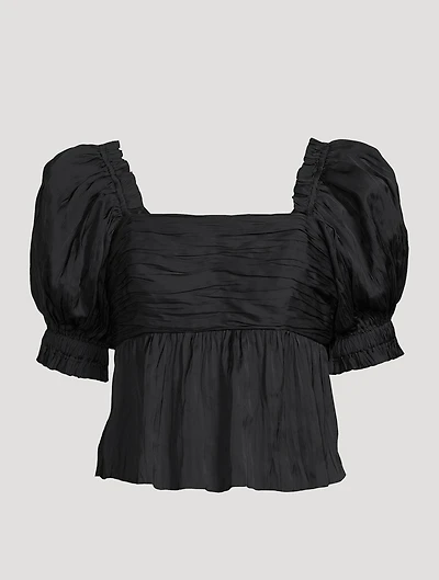 Puff-Sleeve Charmeuse Top