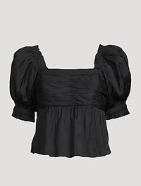 Puff-Sleeve Charmeuse Top