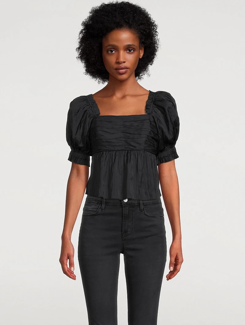 Puff-Sleeve Charmeuse Top