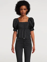 Puff-Sleeve Charmeuse Top