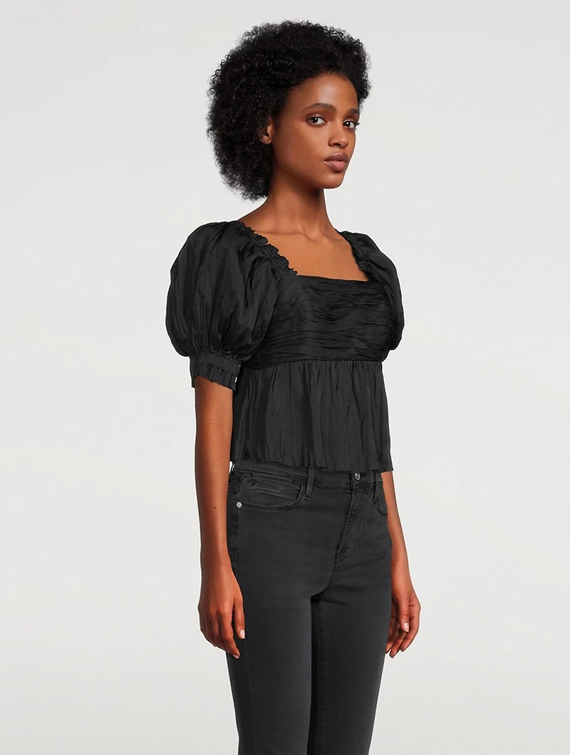 Puff-Sleeve Charmeuse Top