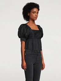Puff-Sleeve Charmeuse Top
