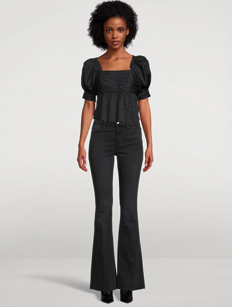 Puff-Sleeve Charmeuse Top