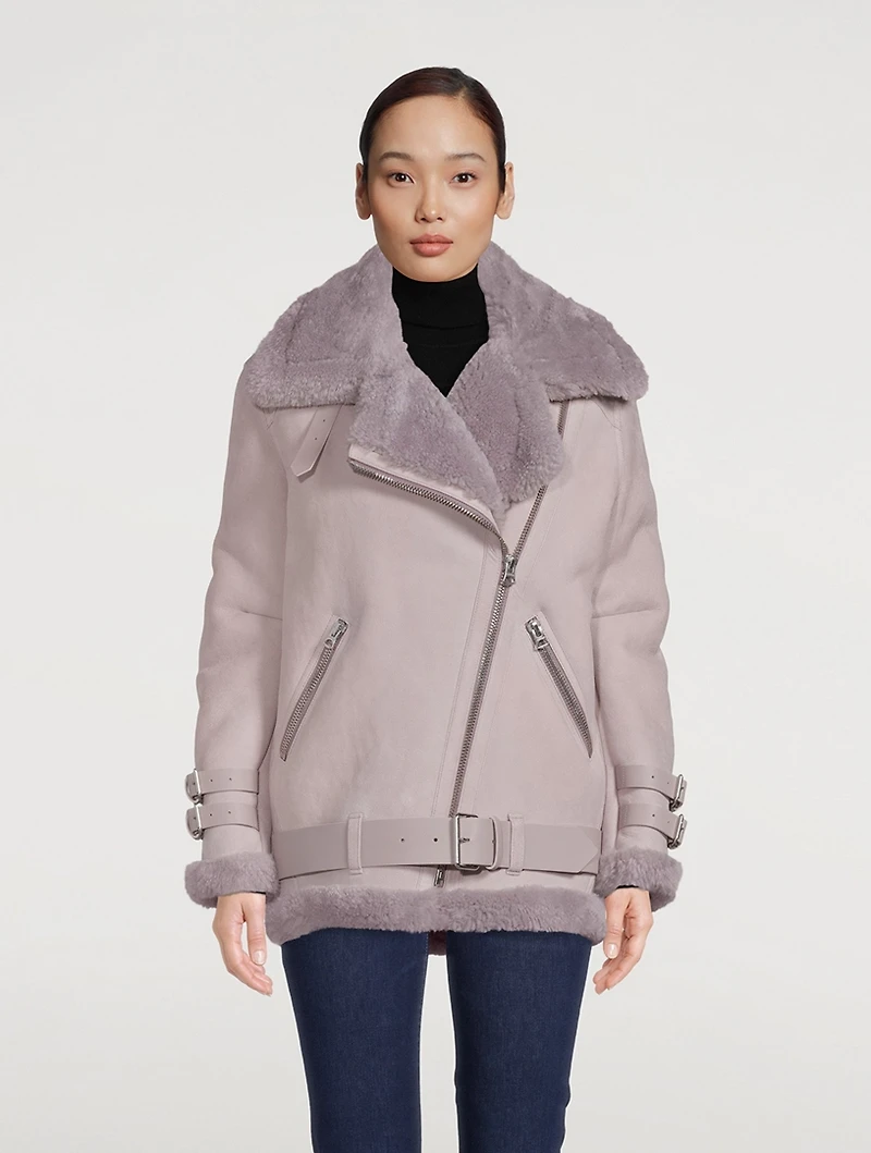 Shearling-Lined Suede Aviator Jacket