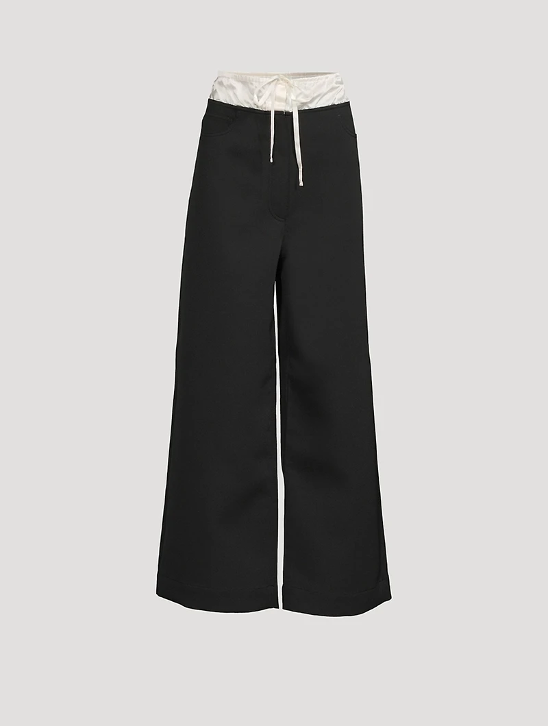 Spongy Faux-Layered Wide-Leg Trousers