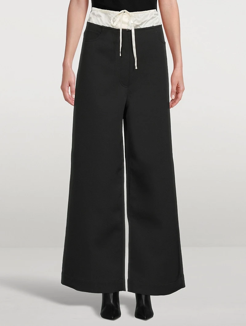 Spongy Faux-Layered Wide-Leg Trousers