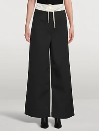 Spongy Faux-Layered Wide-Leg Trousers