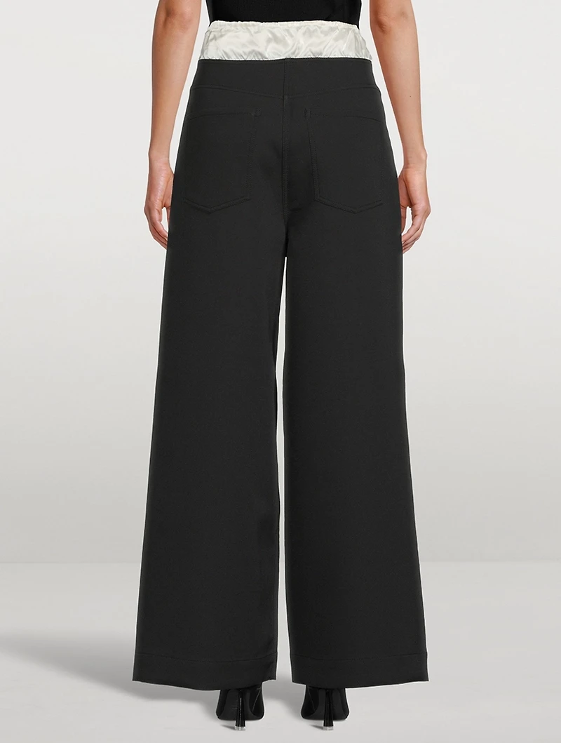 Spongy Faux-Layered Wide-Leg Trousers