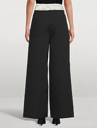 Spongy Faux-Layered Wide-Leg Trousers