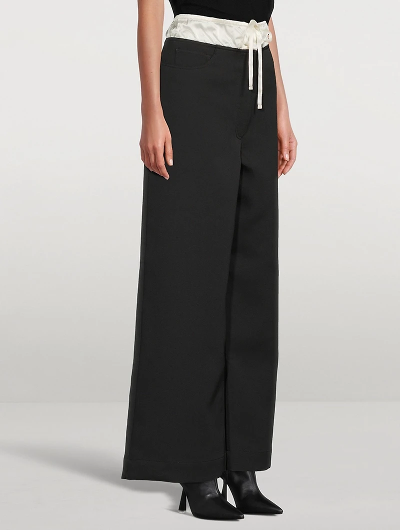 Spongy Faux-Layered Wide-Leg Trousers