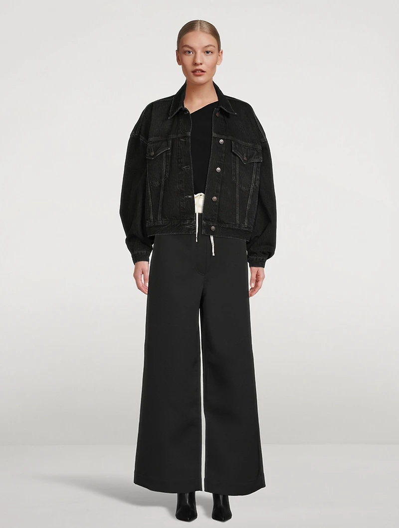Spongy Faux-Layered Wide-Leg Trousers