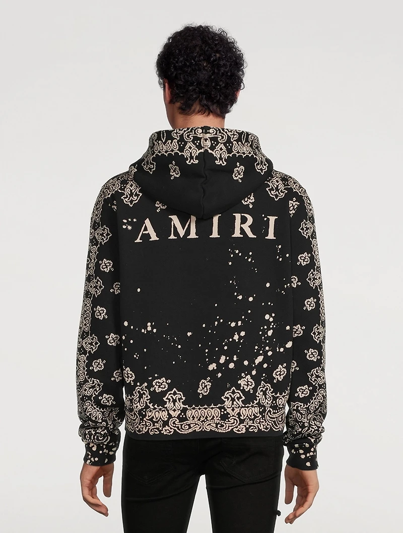 Cotton Hoodie Bandana Bleach Print