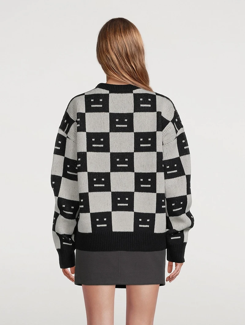 Checkerboard Face Wool Sweater