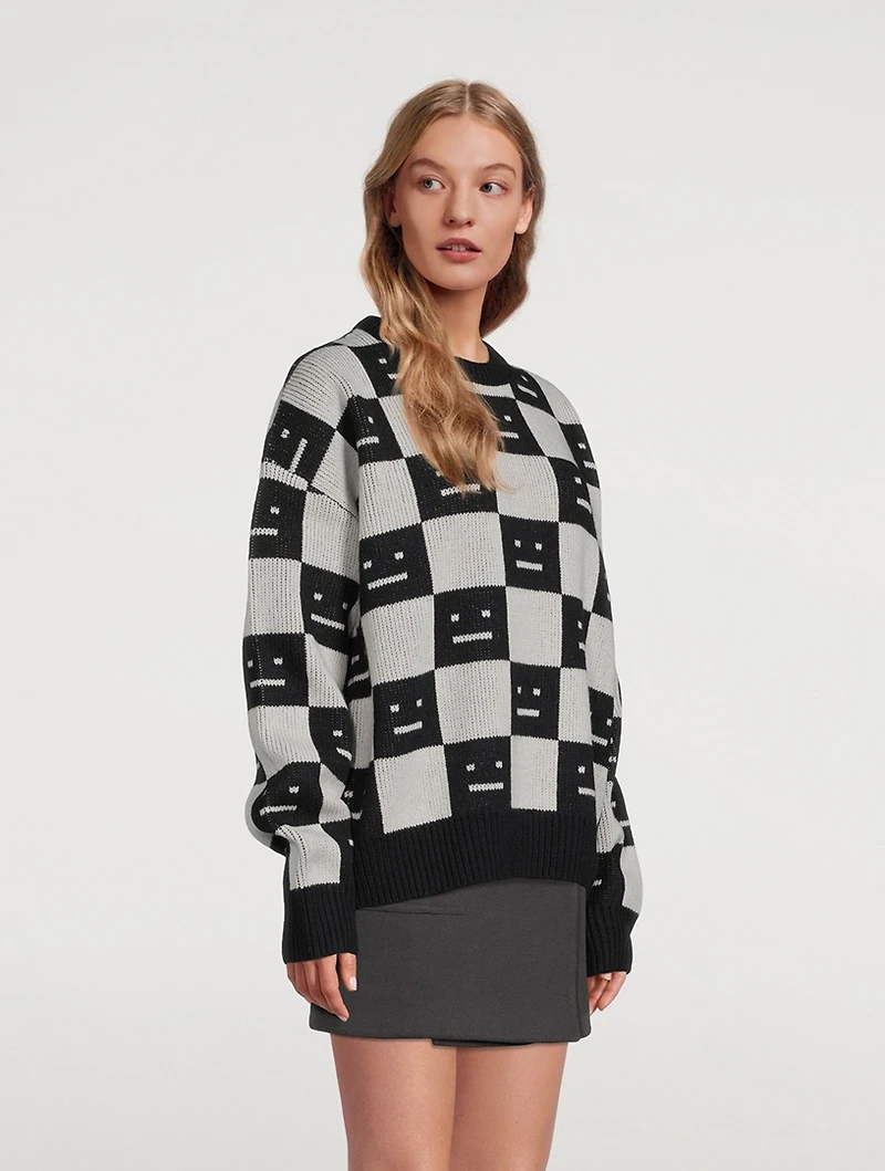 Checkerboard Face Wool Sweater