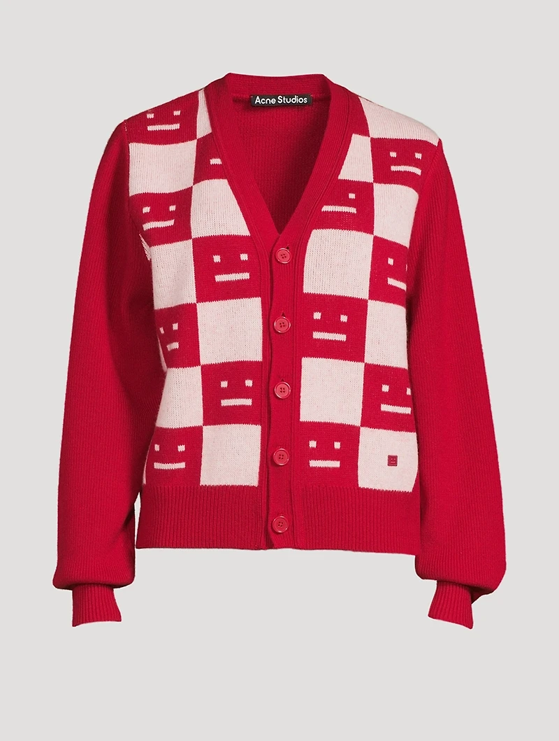 Checkerboard Face Wool Cardigan