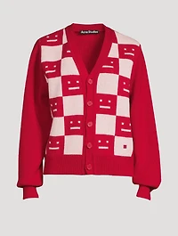 Checkerboard Face Wool Cardigan