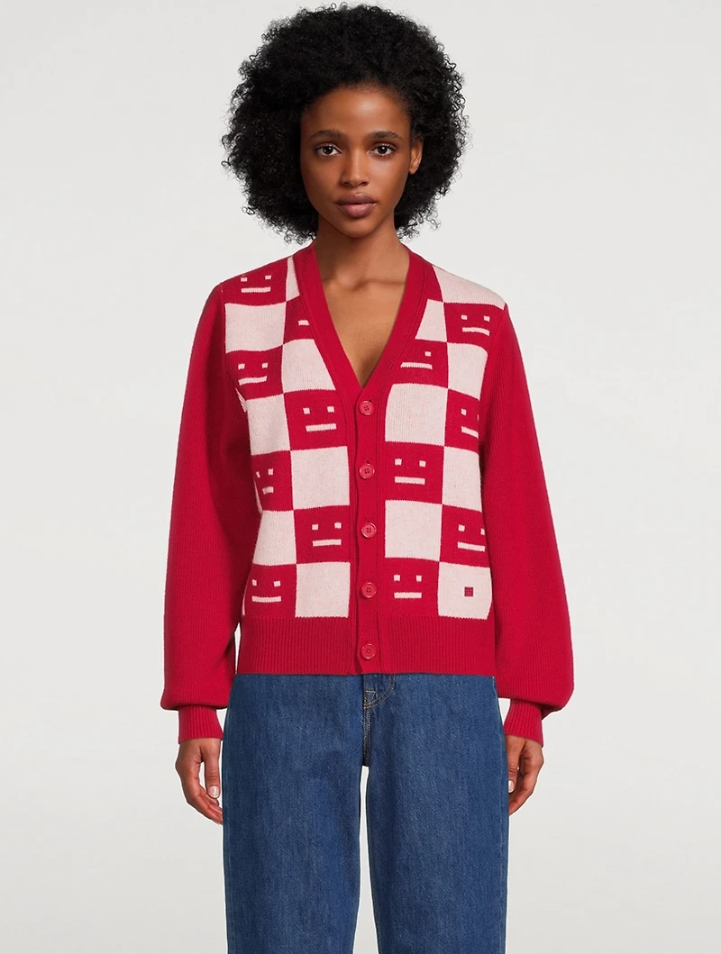 Checkerboard Face Wool Cardigan