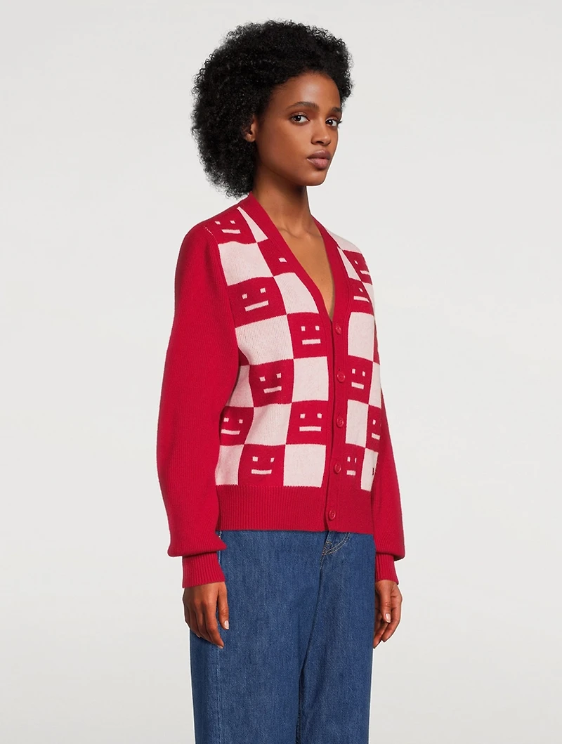 Checkerboard Face Wool Cardigan