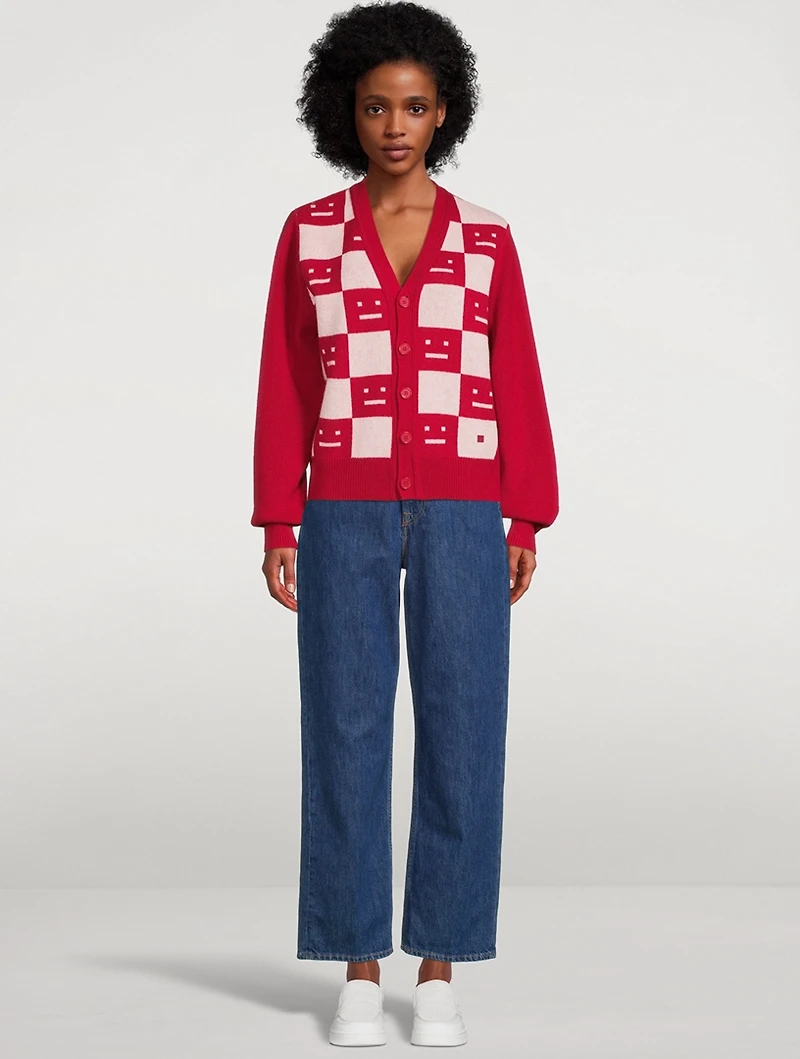 Checkerboard Face Wool Cardigan