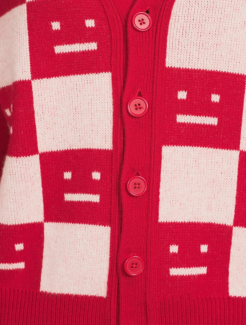 Checkerboard Face Wool Cardigan