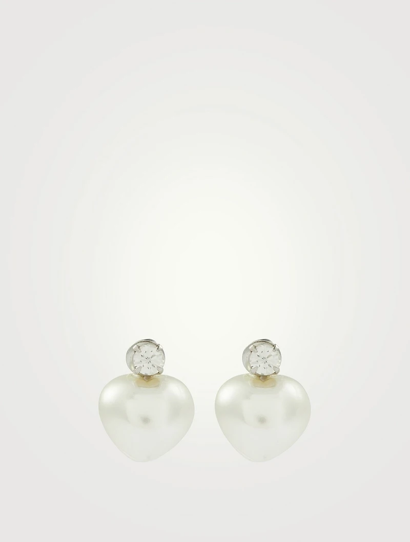 Faux Pearl And Crystal Heart Earrings