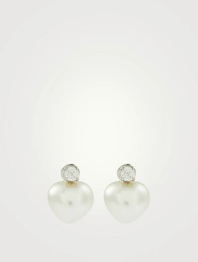 Faux Pearl And Crystal Heart Earrings