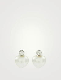 Faux Pearl And Crystal Heart Earrings