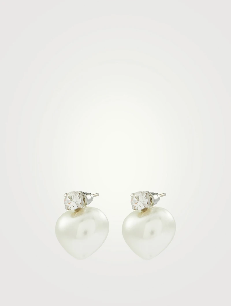 Faux Pearl And Crystal Heart Earrings