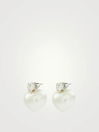 Faux Pearl And Crystal Heart Earrings
