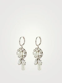 Crystal And Faux Pearl Flower Drop Hoop Earrings