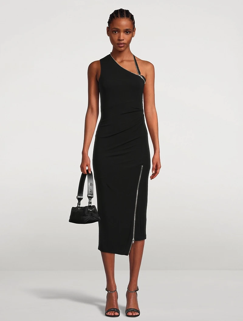 Asymmetric Zip Midi Dress