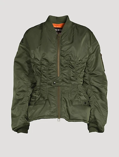 Nylon Twill Peplum Bomber Jacket