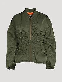 Nylon Twill Peplum Bomber Jacket