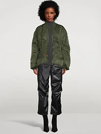 Nylon Twill Peplum Bomber Jacket