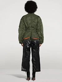 Nylon Twill Peplum Bomber Jacket