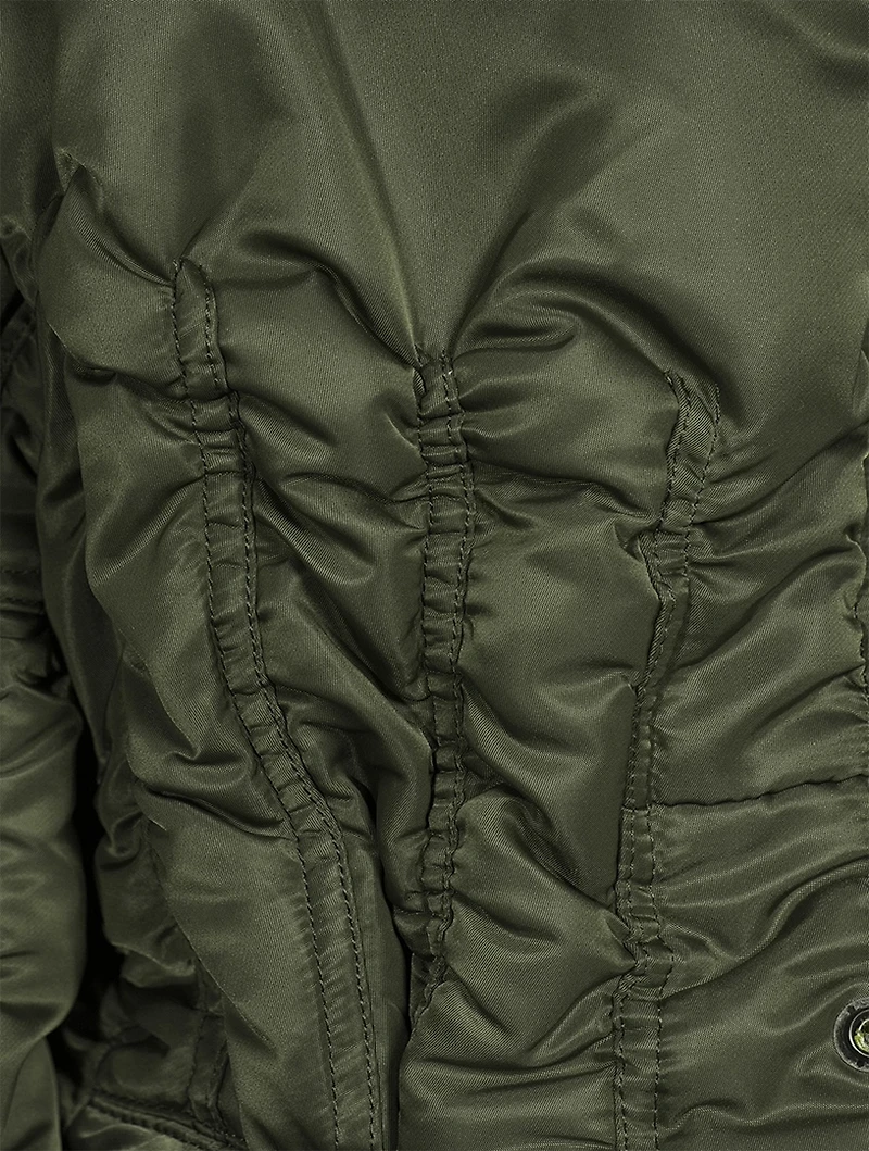 Nylon Twill Peplum Bomber Jacket