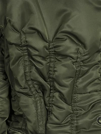 Nylon Twill Peplum Bomber Jacket