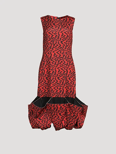 Bubble-Hem Printed Midi Dress